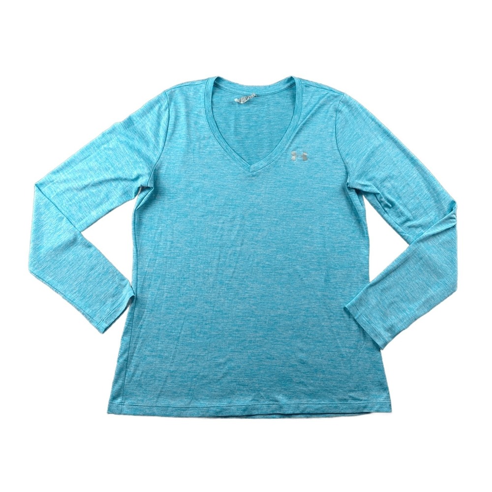 Under Armour Long Sleeve Shirt Women M Blue Loose HeatGear Heathered Activewear